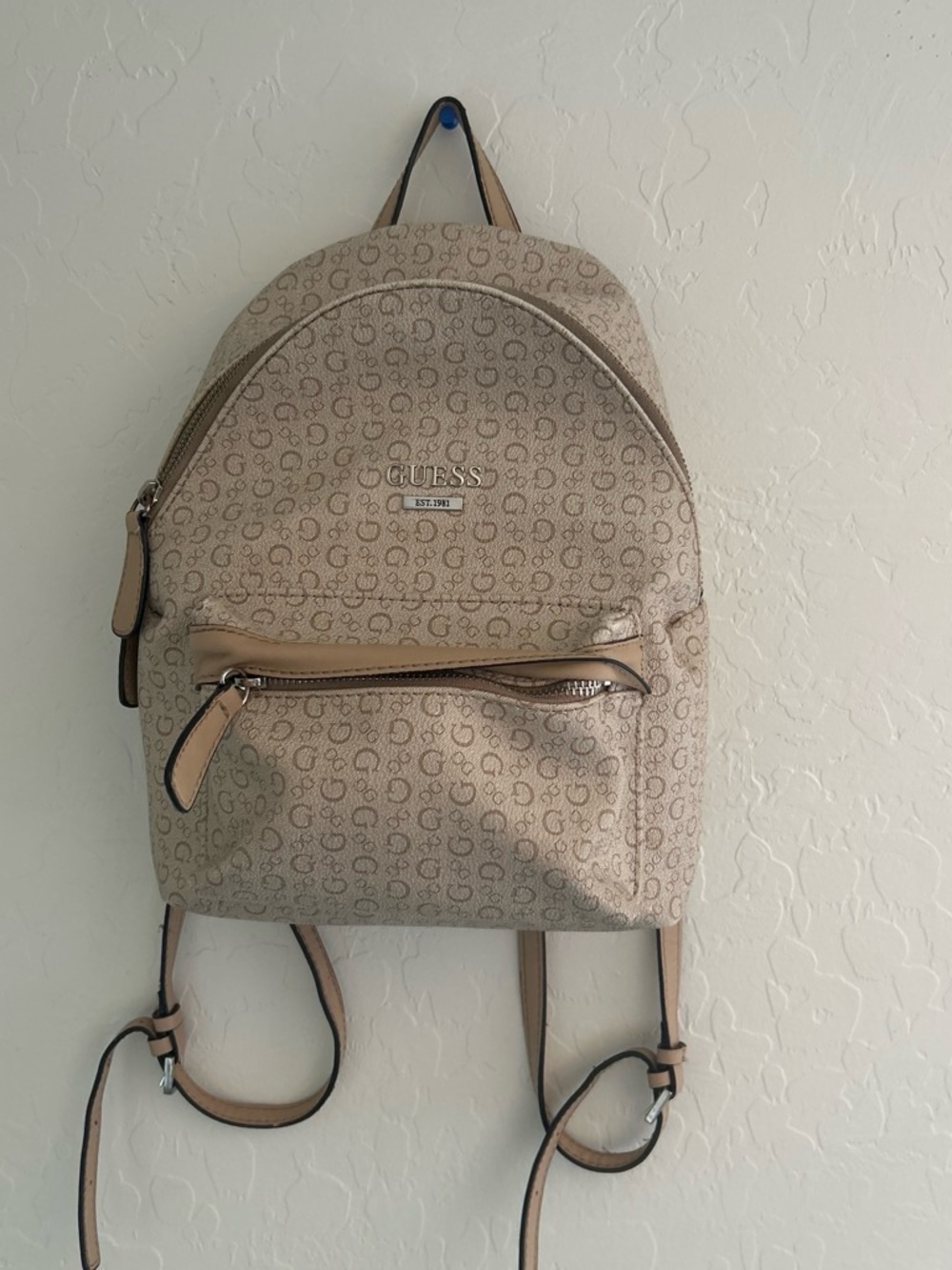 GUESS Beige Monogram Mini Backpack